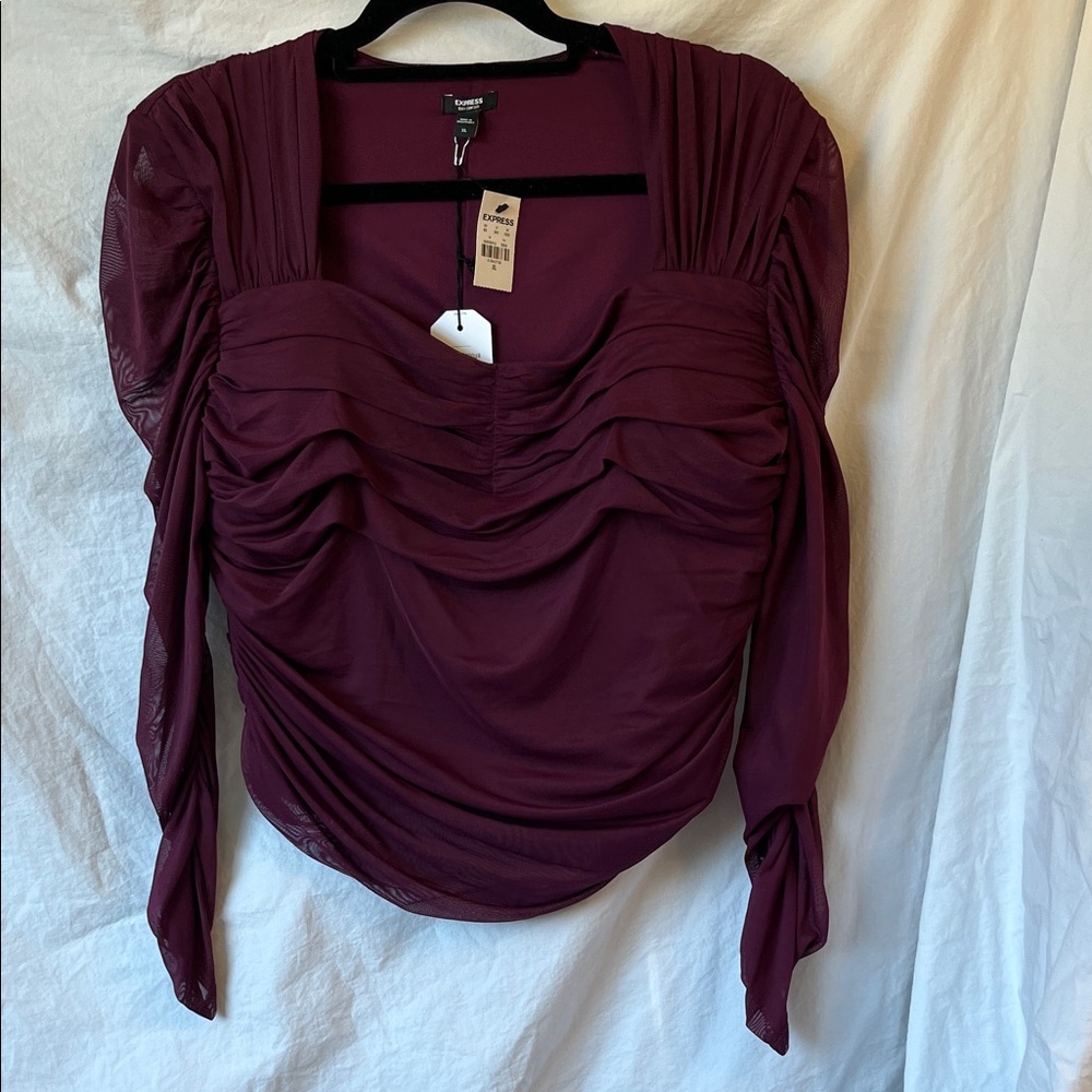 NWT Express Body Contour Mesh Top Burgundy Size XL
